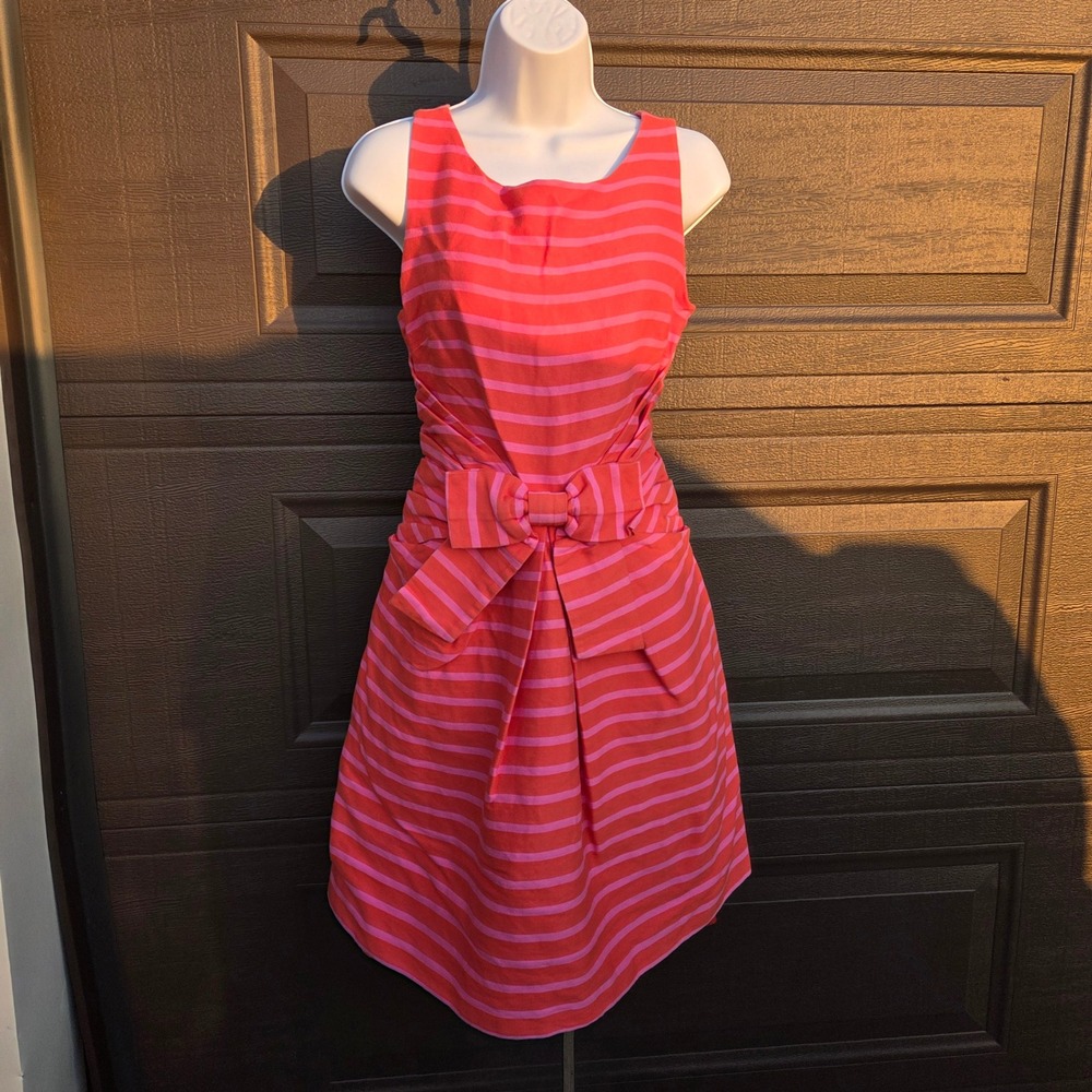 Kate Spade New York Pink Orange Striped Bow Waist Sheath Dress Size 8